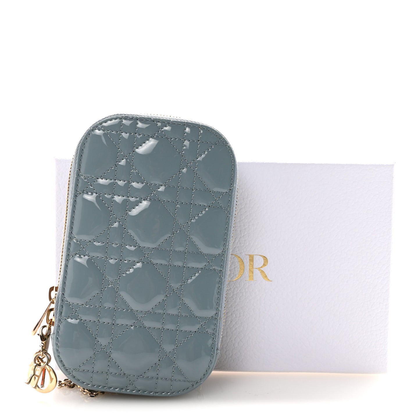 Patent Cannage Lady Dior Phone Holder Bracing Blue