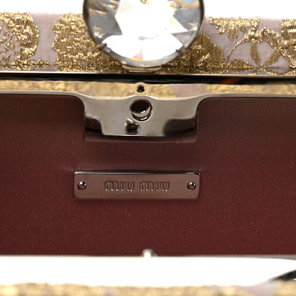 Miu Miu Brocade Floral Jacquard Crystal Chain Clutch Pink Gold 7 of 11