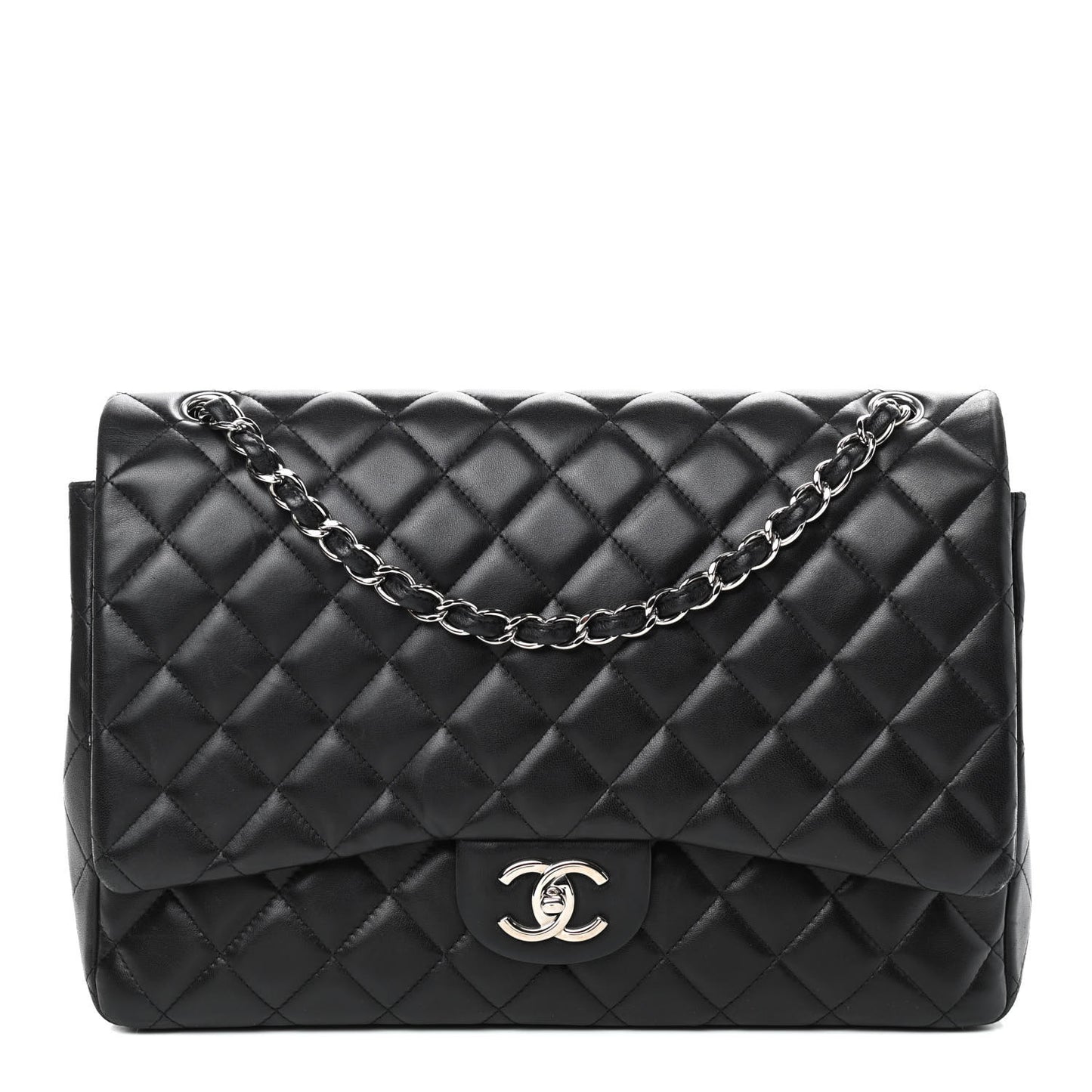 Lambskin Quilted Maxi Double Flap Black