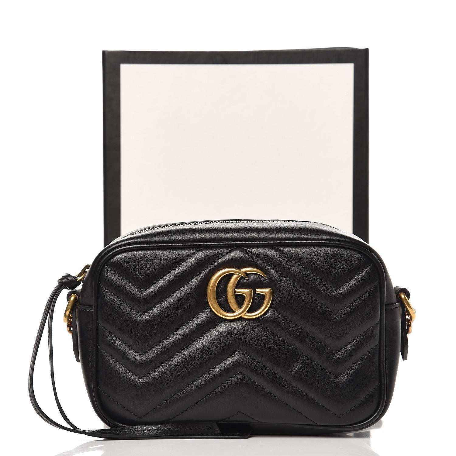 Gucci Calfskin Matelasse Mini GG Marmont Chain Shoulder Bag Black 8 of 8