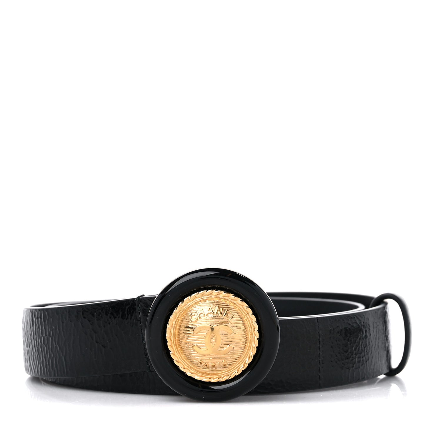 Glazed Calfskin CC Medallion Belt 80 32 Black