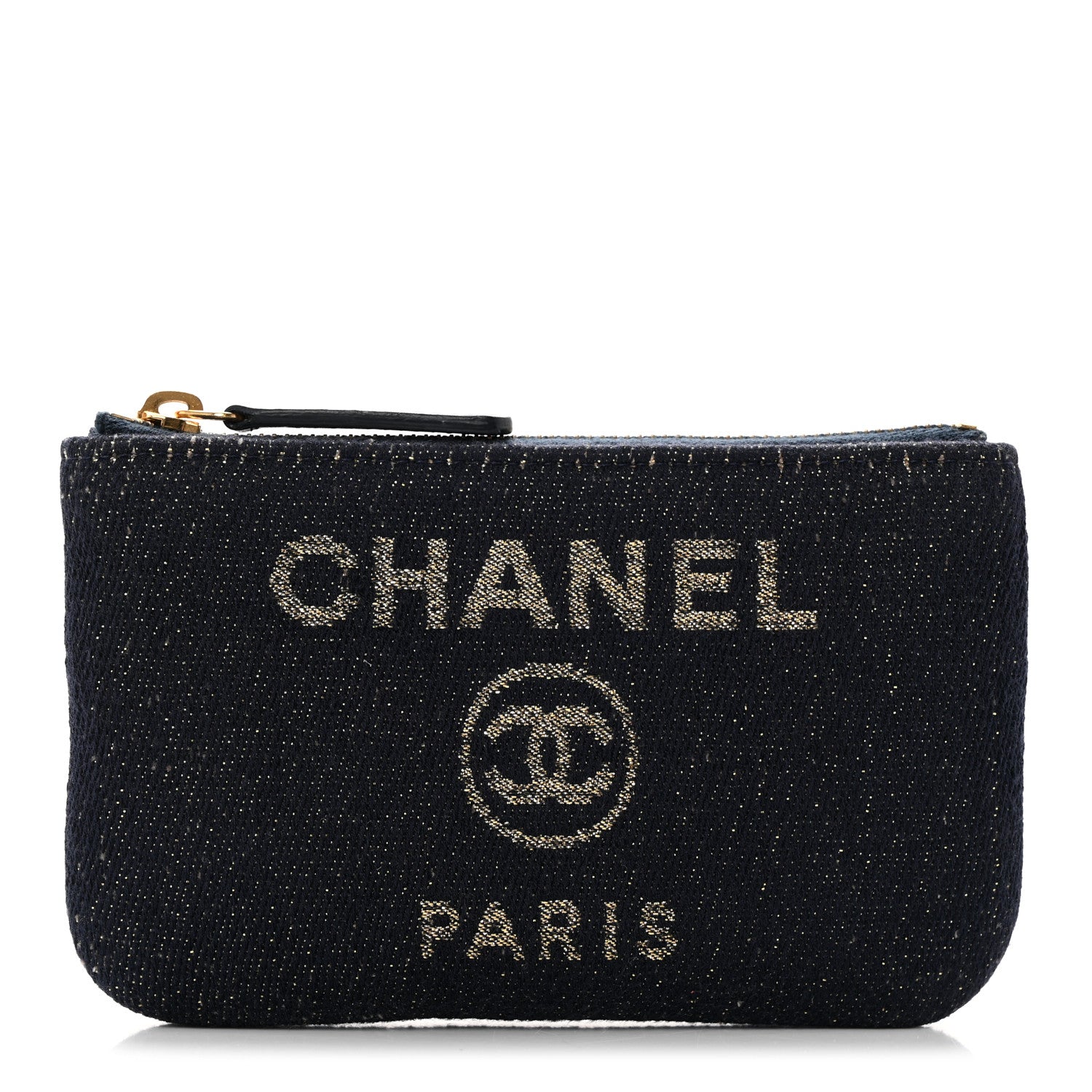 Chanel Lurex Canvas Deauville Cosmetic Pouch Navy Blue Gold 1 of 8