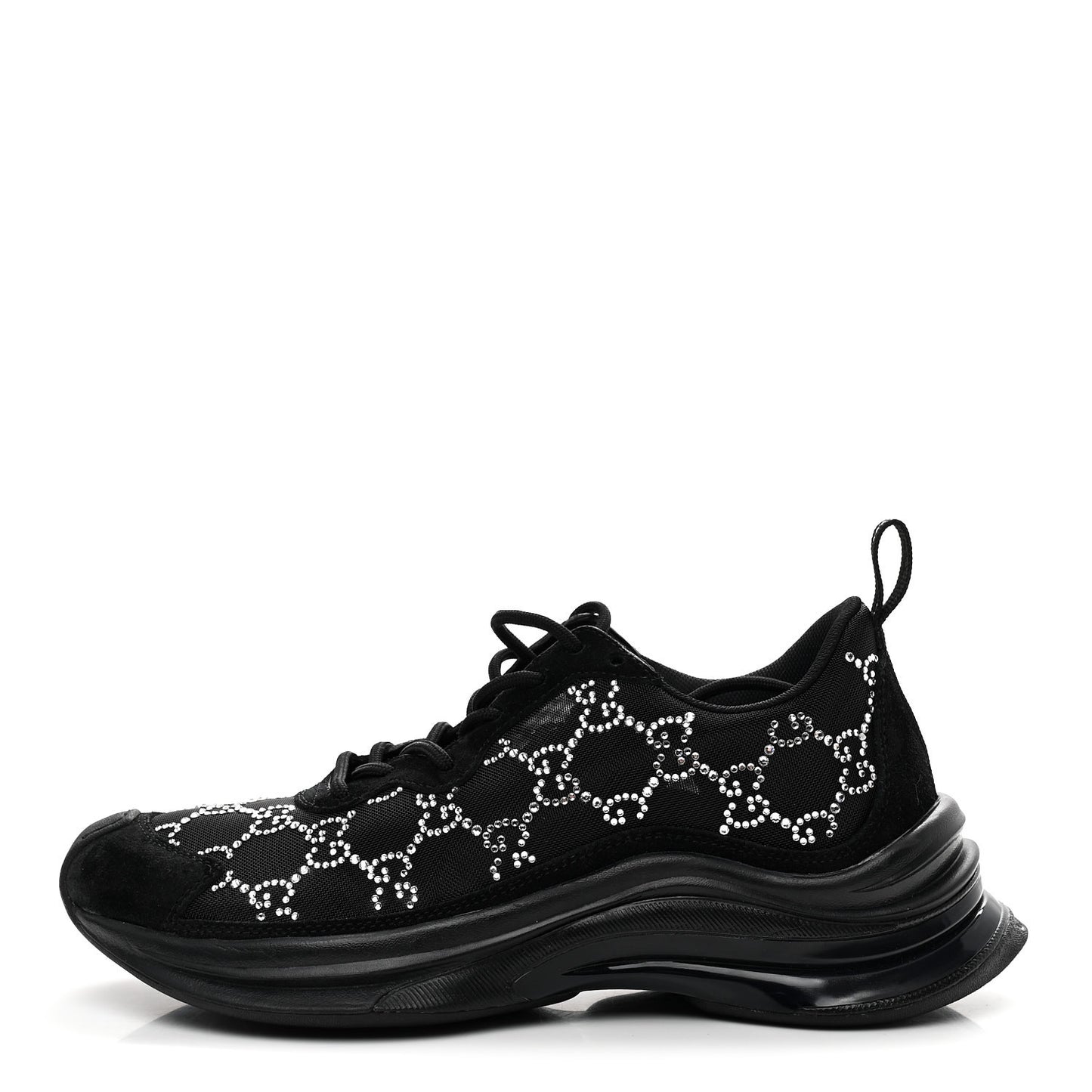 Tela Retino Mesh Crystal Suede GG Monogram Womens Gucci Run Sneakers 37.5 Black Silver