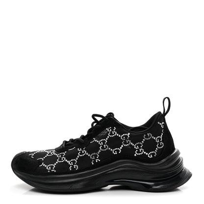 Gucci Tela Retino Mesh Crystal Suede GG Monogram Womens Gucci Run Sneakers 37.5 Black Silver 1 of 10