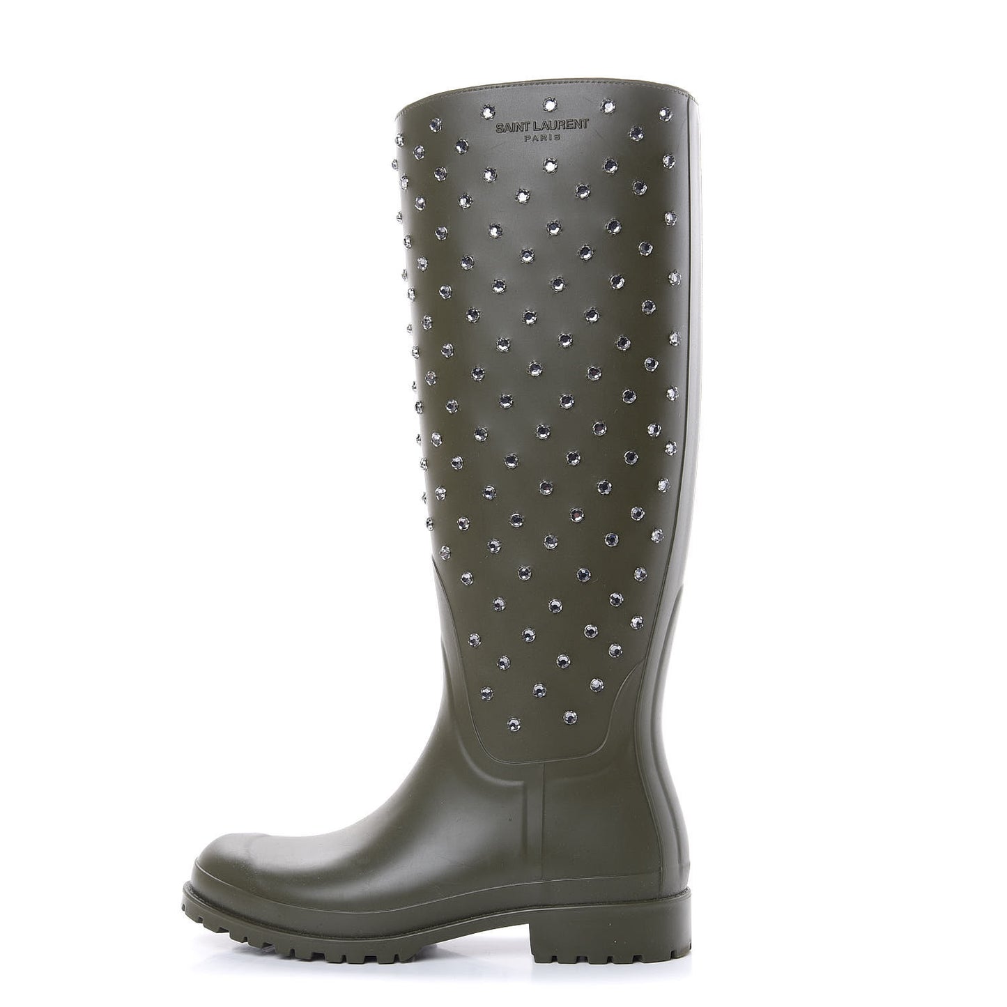 Rubber Studded Festival Rain Boots 37 New Kaki Fonce