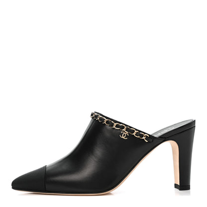 Chanel Lambskin Grosgrain Cap Toe Chain Mule 36.5 Black 1 of 12