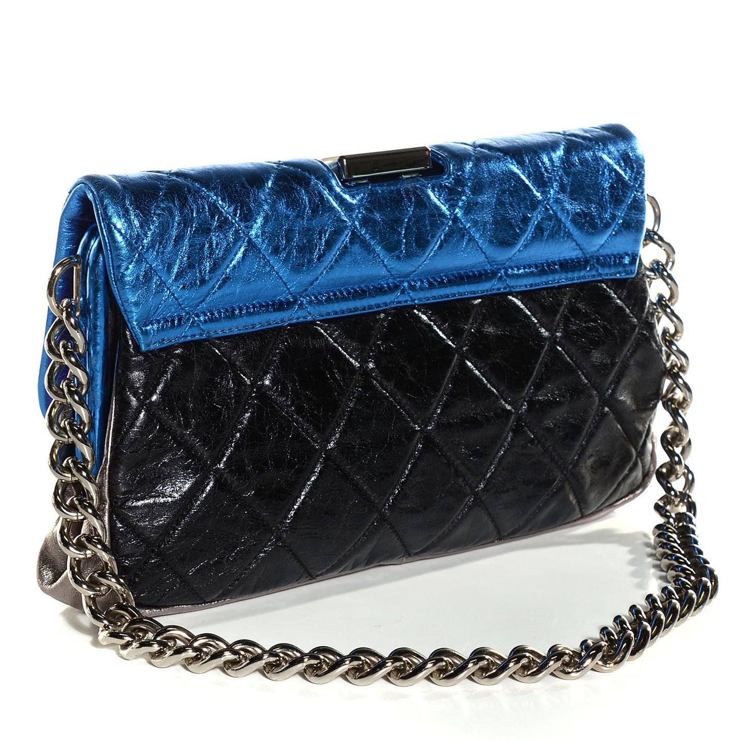 Metallic Calfskin Quilted Modern Chain Flap Frame Bag Multicolor
