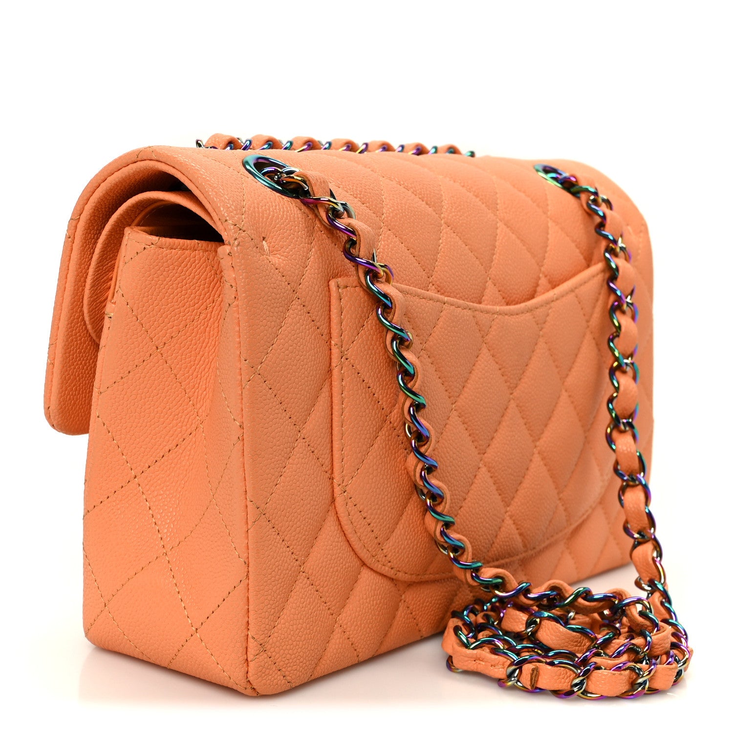 Chanel Caviar Quilted Rainbow CC Small Double Flap Orange 3 of 11