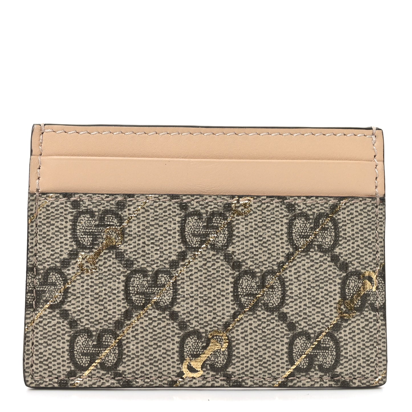 GG Supreme Monogram Horsebit Card Holder Beige