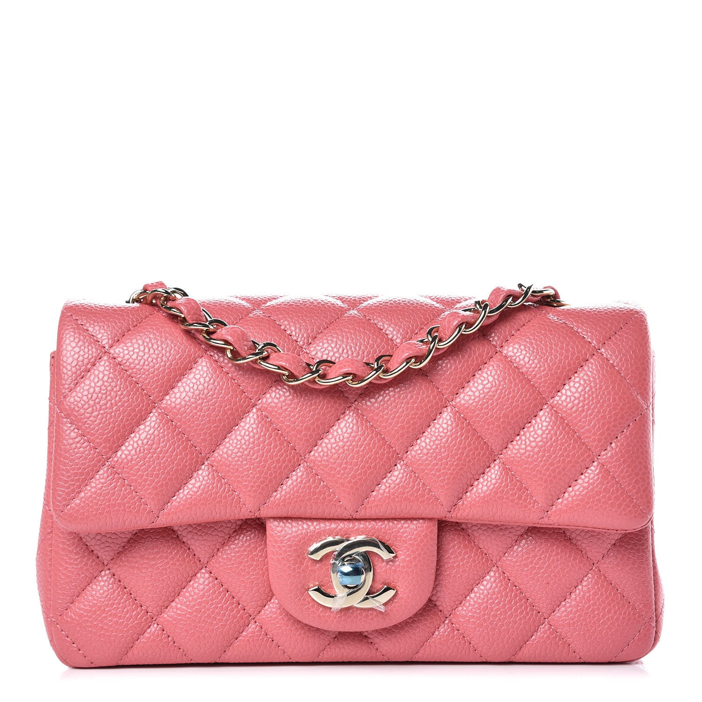 Iridescent Caviar Quilted Mini Rectangular Flap Pink