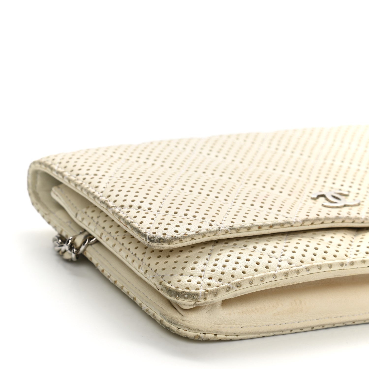 Chanel Perforated Lambskin Quilted Wallet On Chain WOC Beige 10 of 14
