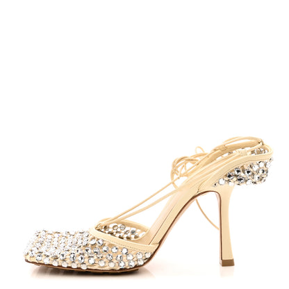 Bottega Veneta Mesh Nappa Crystal Embellished Sparkle Stretch Ankle Tie Sandals 39.5 Toile 1 of 14