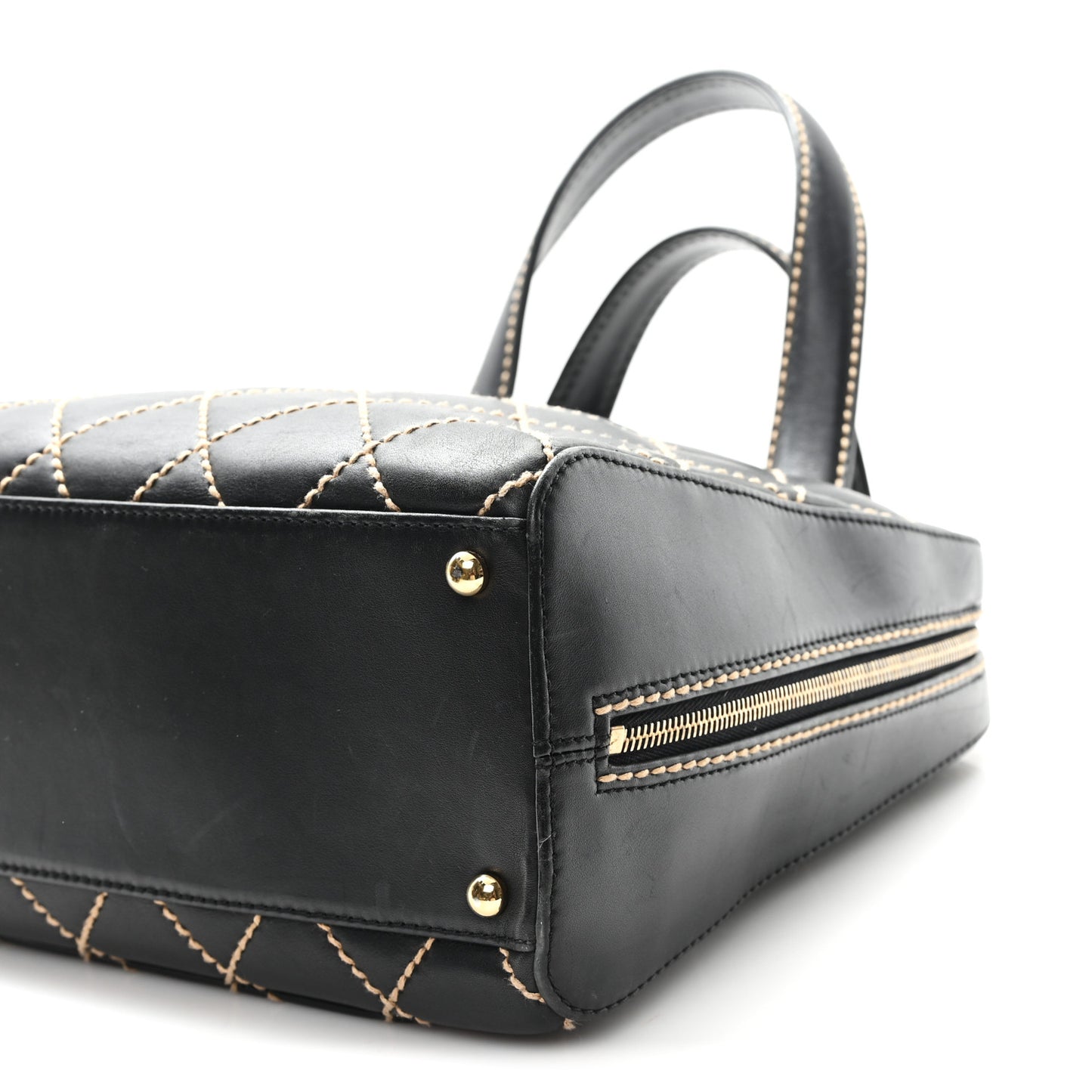 Calfskin Wild Stitch Vertical Top Handle Bag Black