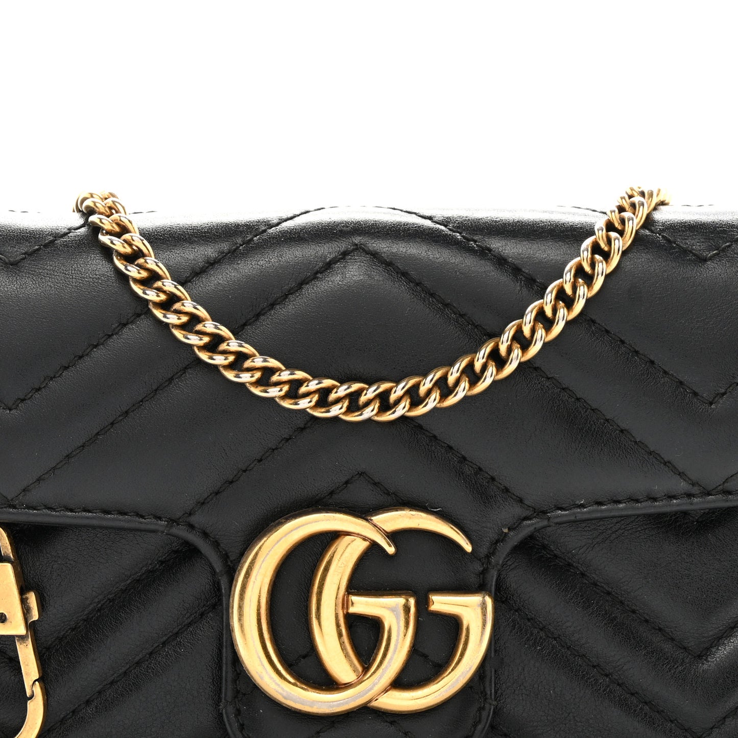 Calfskin Matelasse Super Mini GG Marmont Shoulder Bag Black