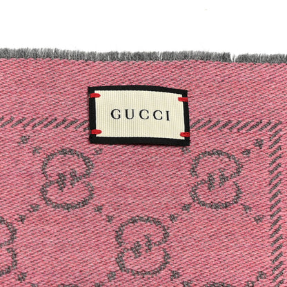 Gucci Wool Jacquard GG Monogram Sten Fringe Scarf Graphite Pink 9 of 10