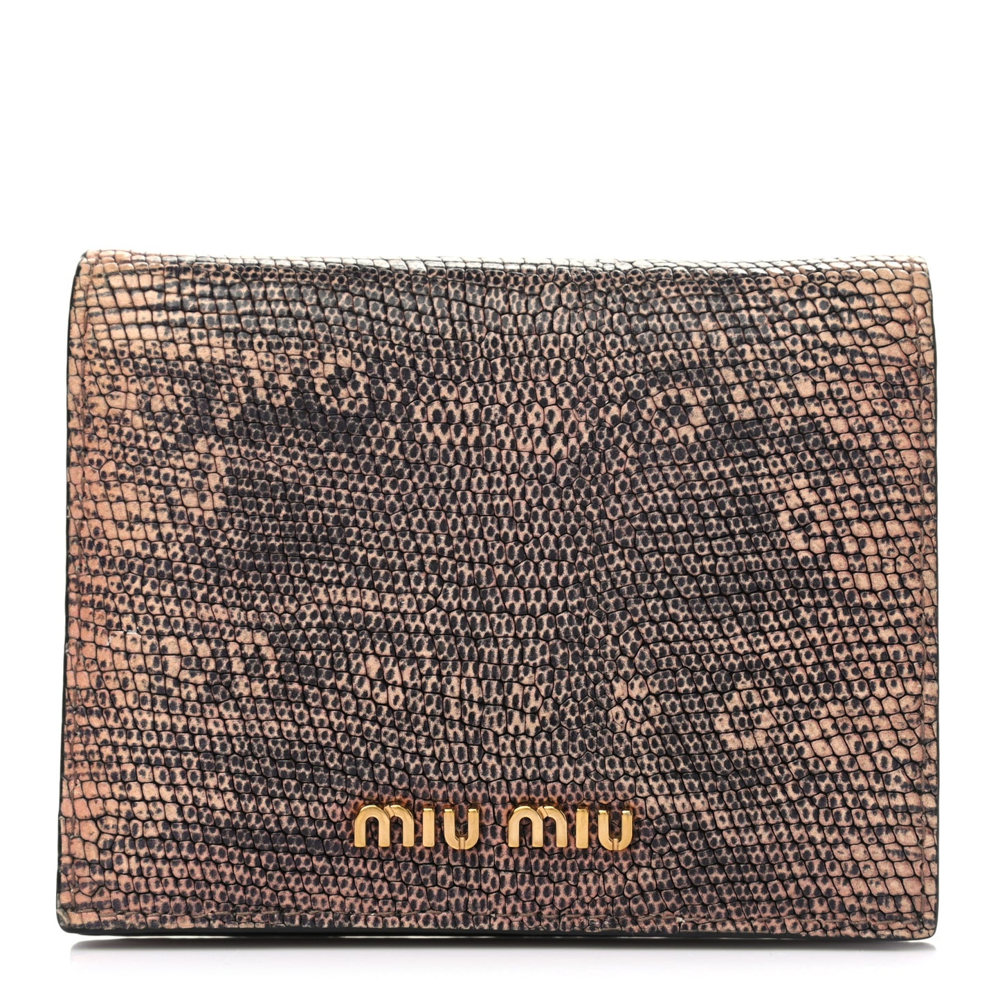 Lizard Embossed Goatskin Madras Cuori Compact Wallet Orchidea