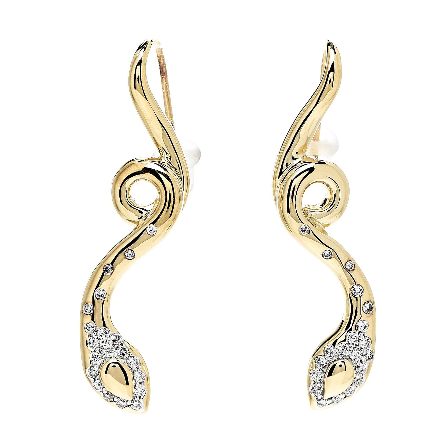 18K Yellow Gold Diamond Cobra Drop Earrings