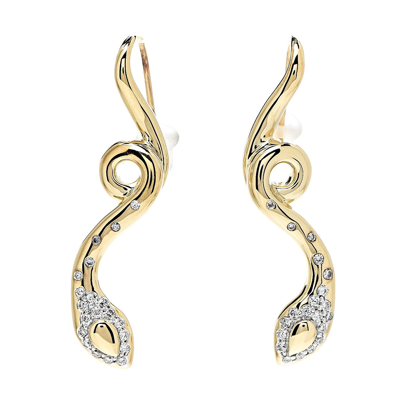 John Hardy 18K Yellow Gold Diamond Cobra Drop Earrings 1 of 4