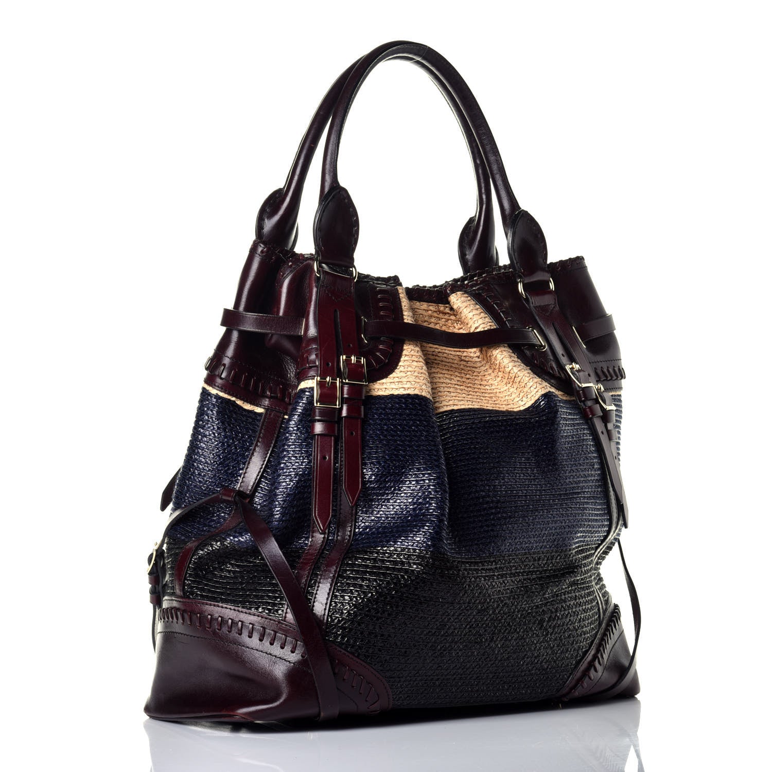 Burberry Raffia Whipstitch Bag Brown Black 3 of 8