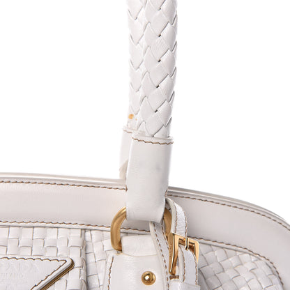 Prada Goatskin Woven Frame Satchel Bianco 16 of 16