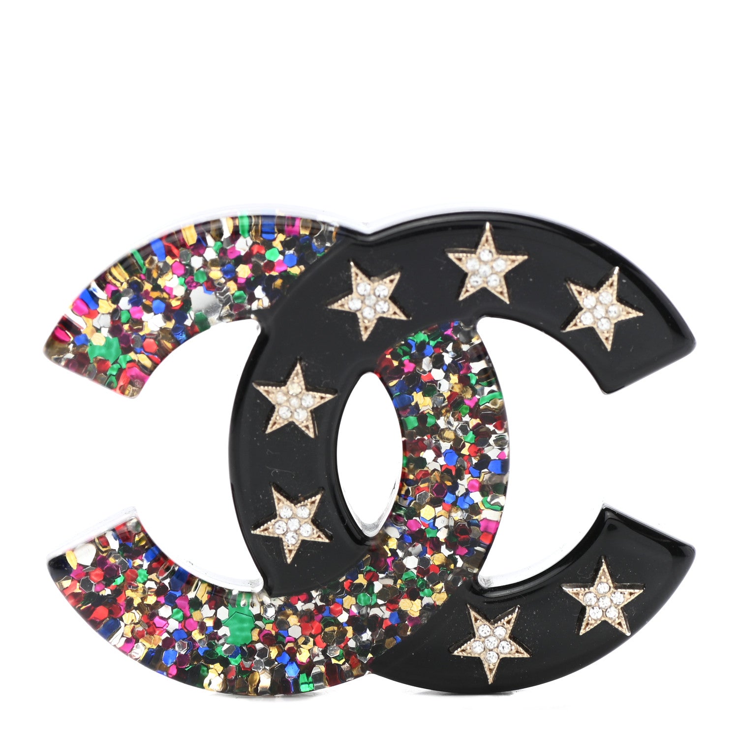 Chanel Resin Glitter Crystal CC Star Brooch Multicolor 1 of 5