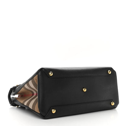 Burberry Grainy Calfskin House Check Medium Banner Tote Black 4 of 11