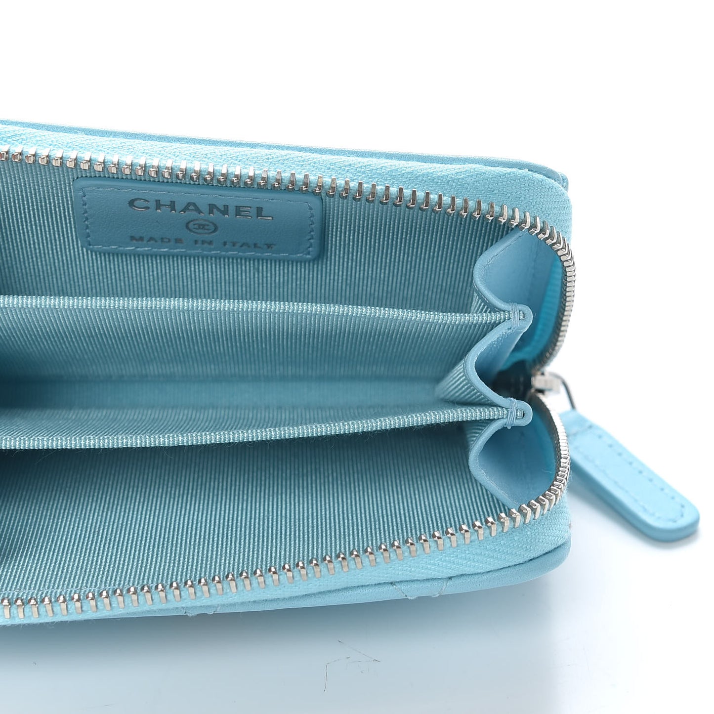 Lambskin Quilted Zip Around Coin Purse Wallet Neon Blue