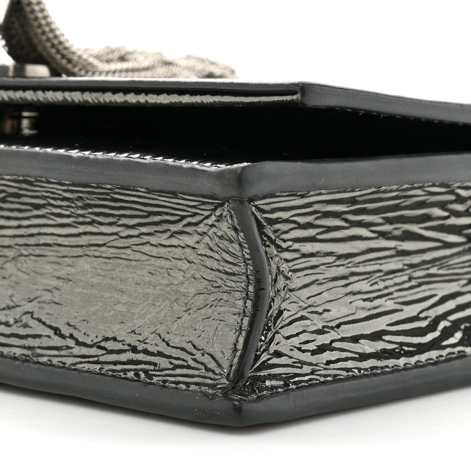 Saint Laurent Metallic Crackled Calfskin Kate Monogram Tassel Chain Wallet Antracite Black 9 of 20