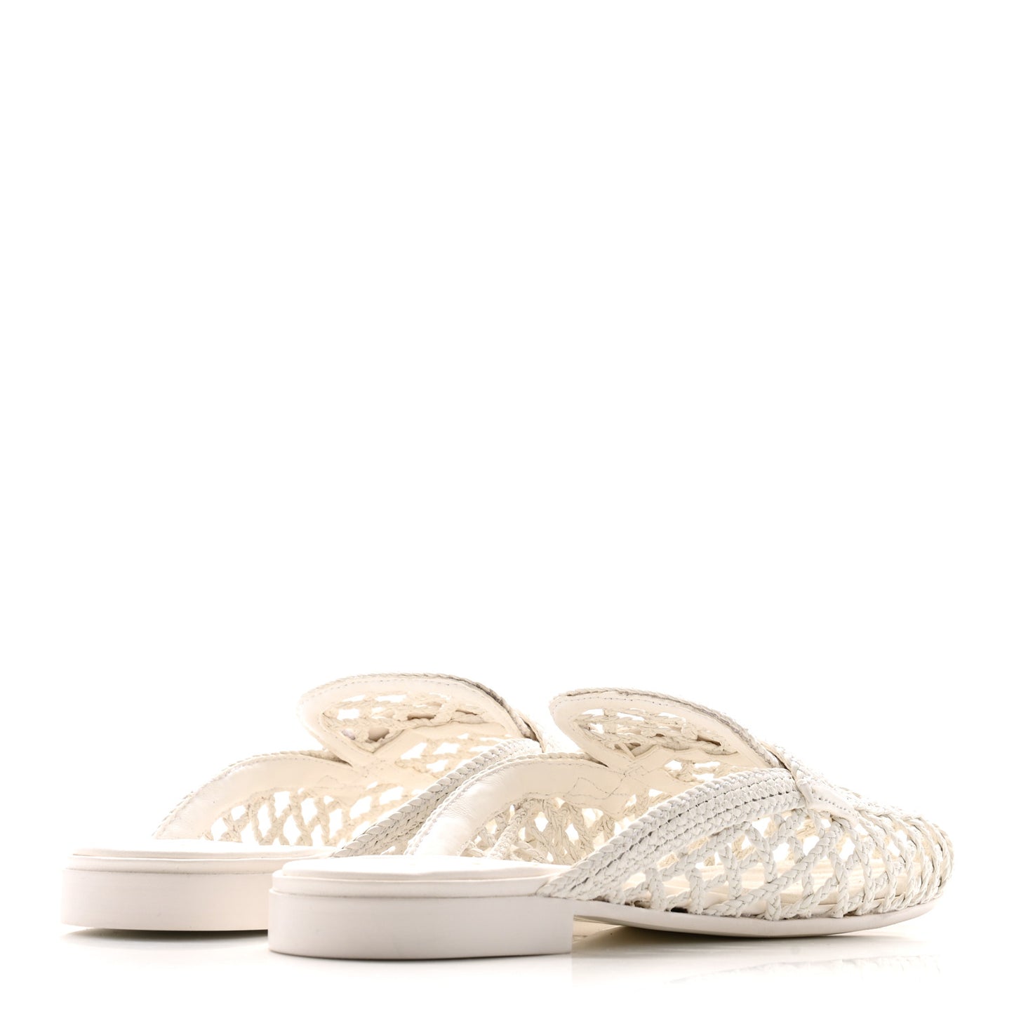 Braided Lambskin Mule Sandals 39 White
