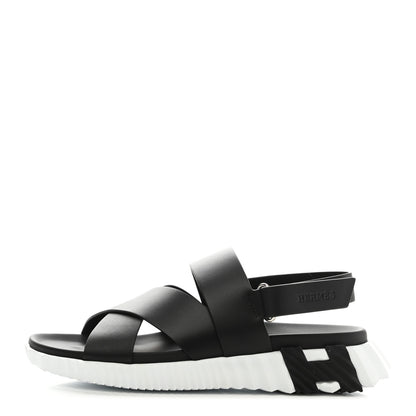 Hermes Calfskin Goatskin Mens Electric Sandals 43 Black White 1 of 9