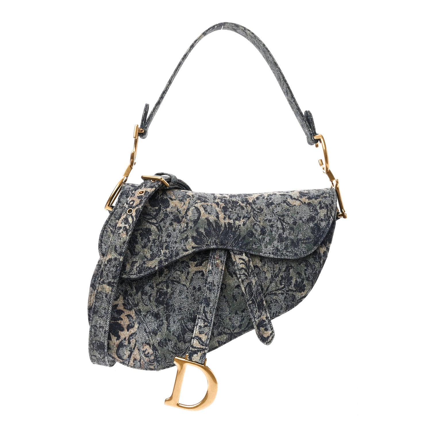 Christian Dior Denim Brocart Embroidered Saddle Bag Blue 1 of 10