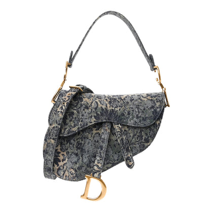 Christian Dior Denim Brocart Embroidered Saddle Bag Blue 1 of 10