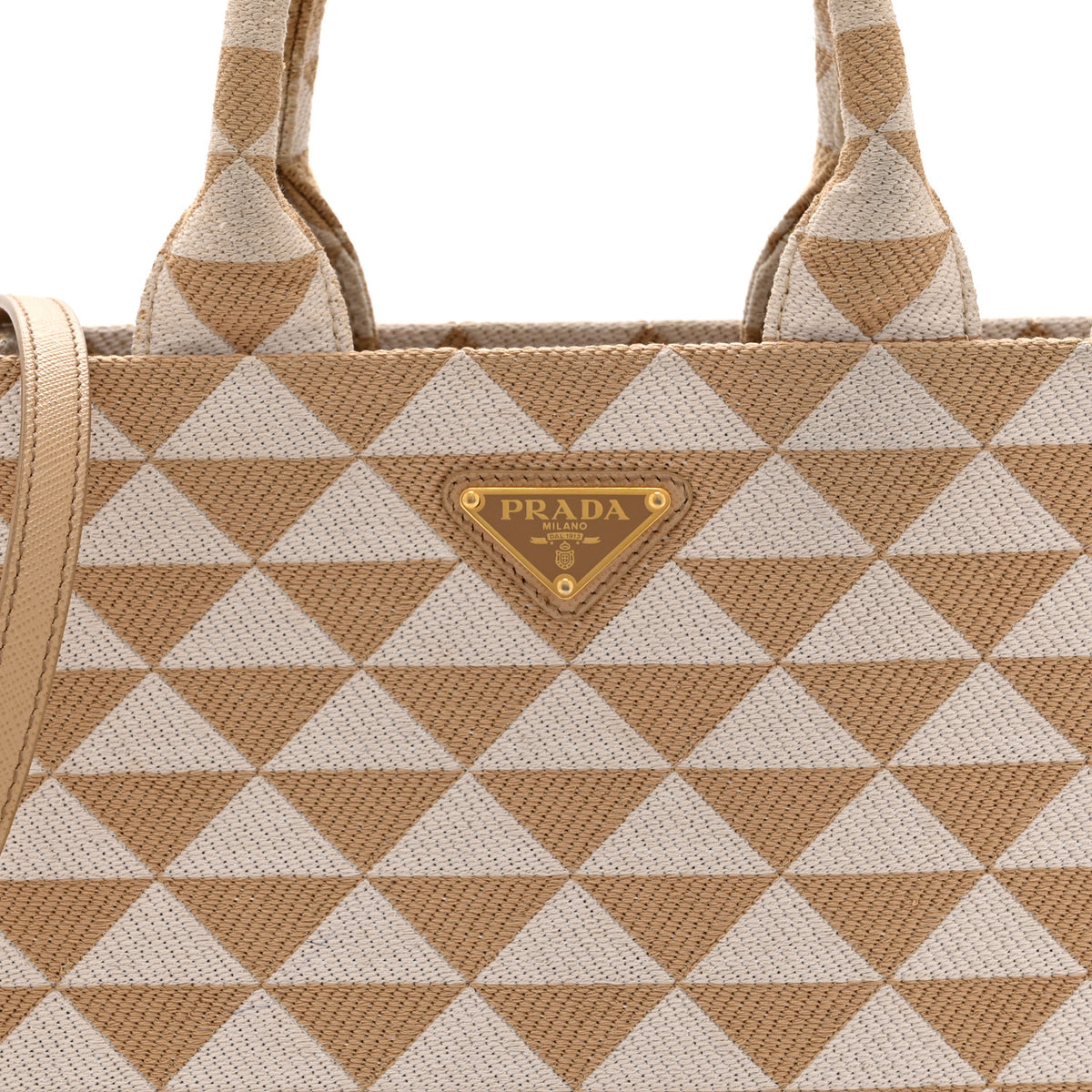 Jacquard Saffiano Triangolo Symbole Embroidered Small Tote Corda Talco