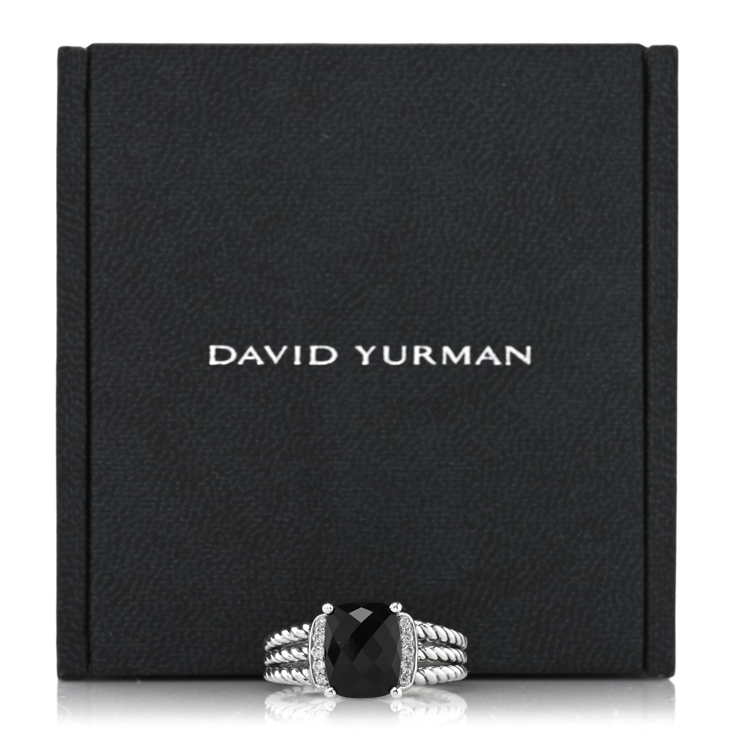David Yurman Sterling Silver Diamond Black Onyx 10mm Petite Wheaton Ring 56 7.5 5 of 5