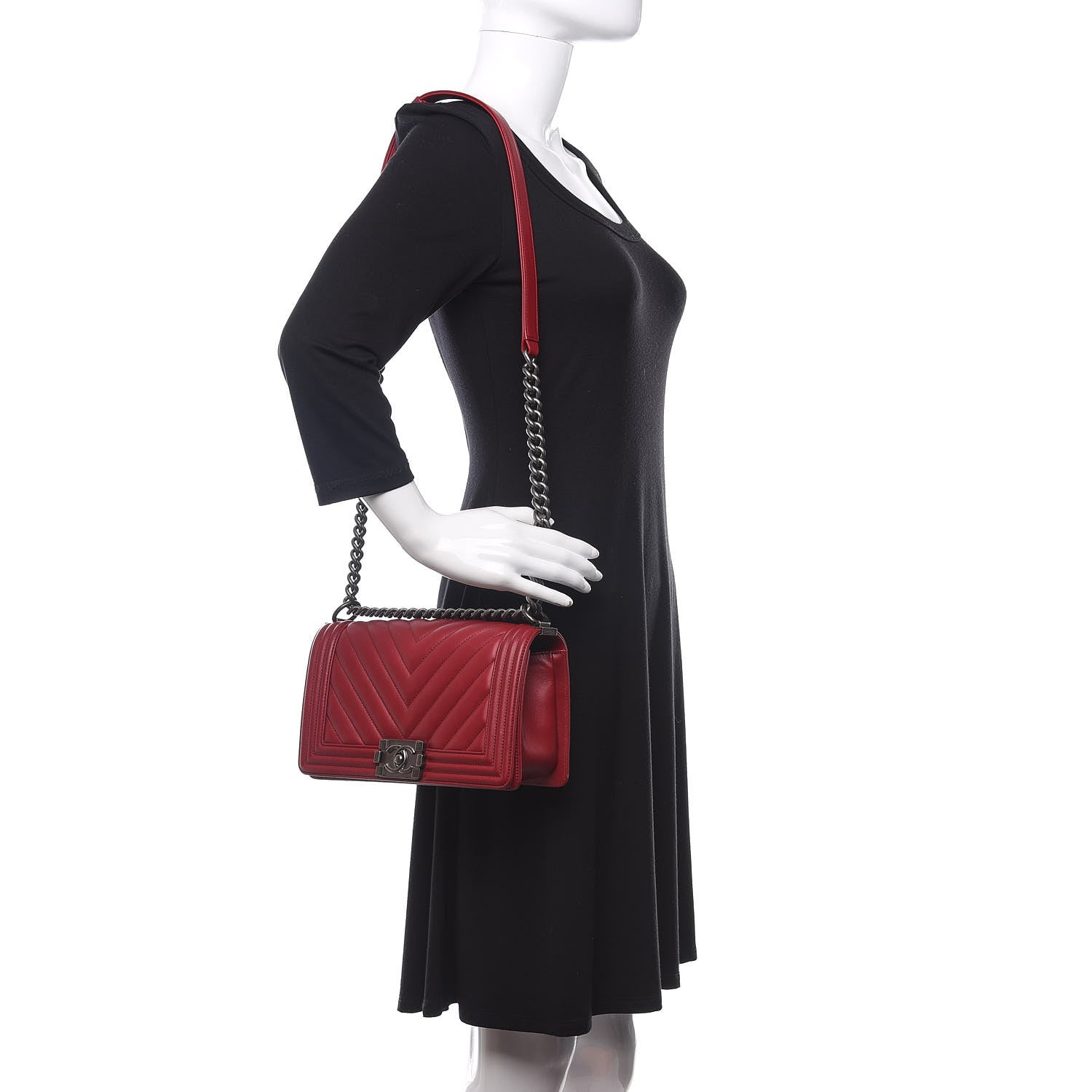 Chanel Calfskin Chevron Quilted Medium Boy Flap Red 2 of 16