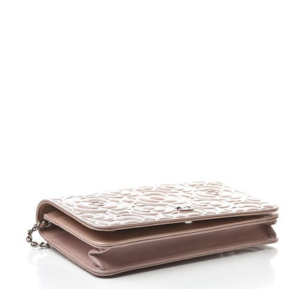 Chanel Goatskin Camellia Embossed Wallet On Chain WOC Light Pink 4 of 12