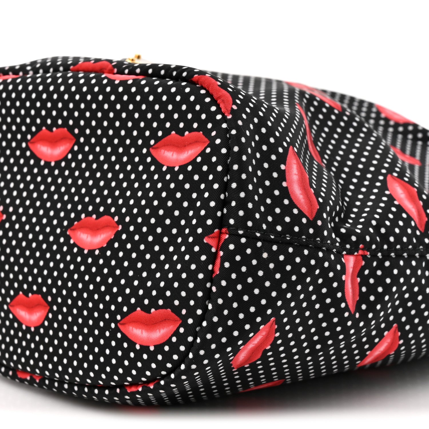 Prada Tessuto Nylon Saffiano Lips Print Bucket Wristlet Black 8 of 9