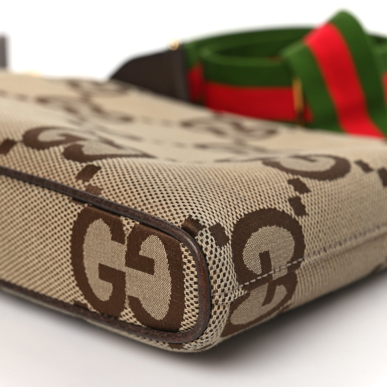 Gucci Monogram Jumbo GG Textured Dollar Calfskin Web Wristlet Messenger Bag Camel Ebony New Acero 10 of 10