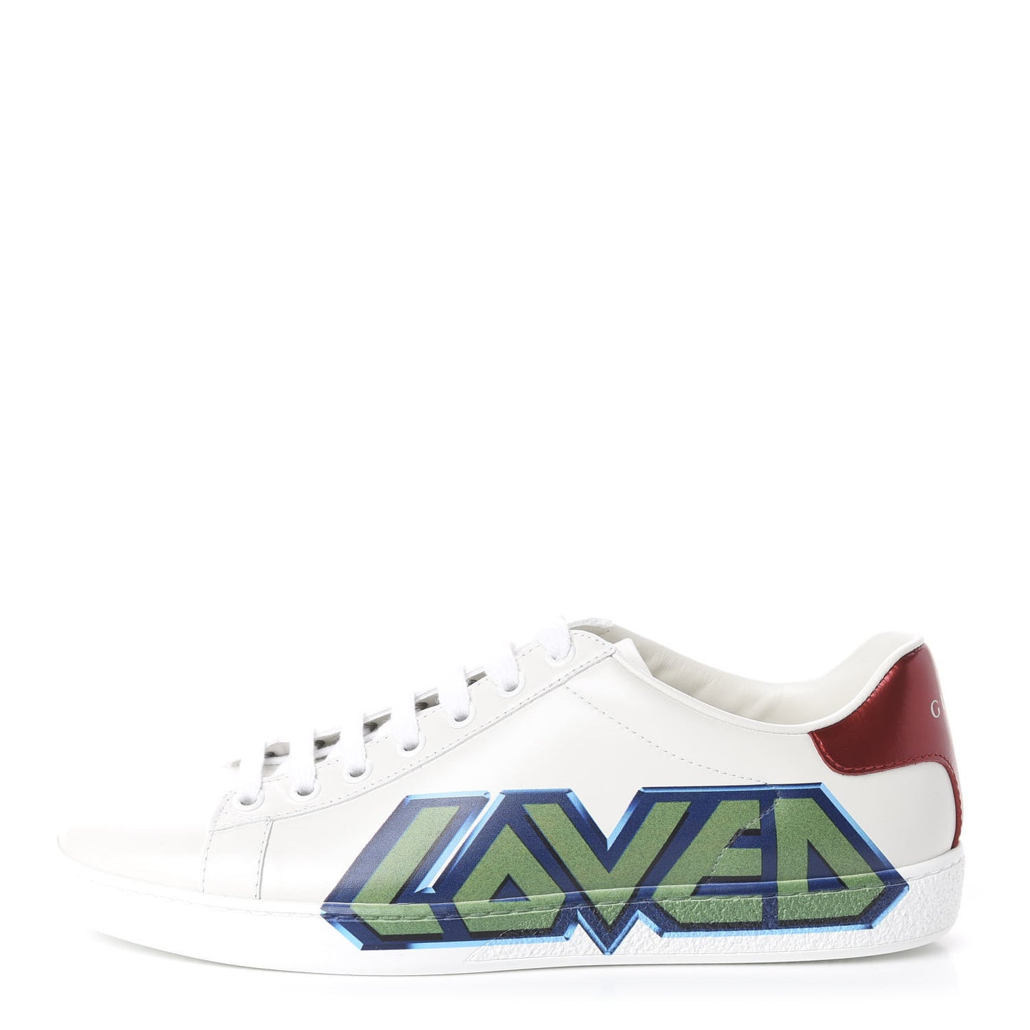 Calfskin Nappa LOVED Print Womens Ace Sneakers 38 White Red Flame Green