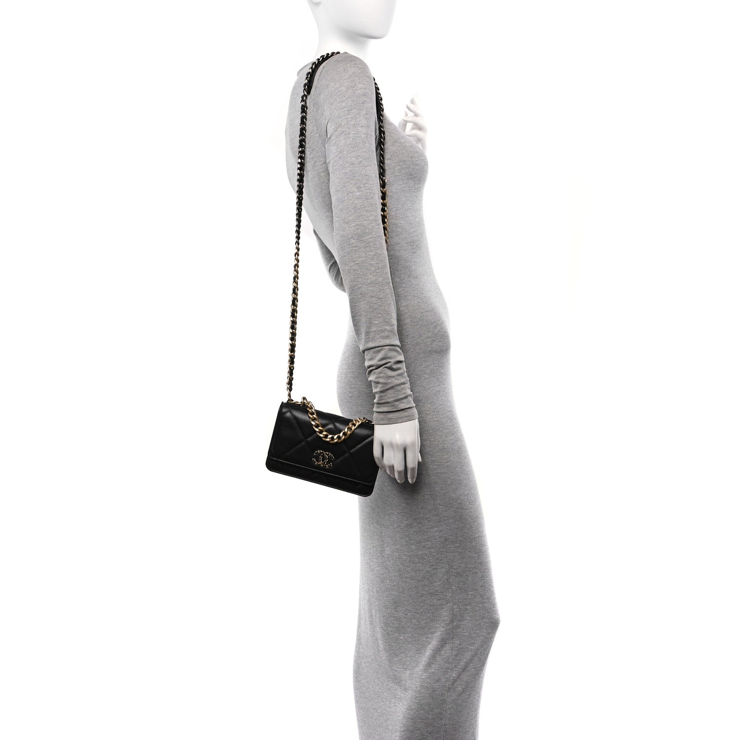 Lambskin Quilted Chanel 19 Wallet On Chain WOC Black