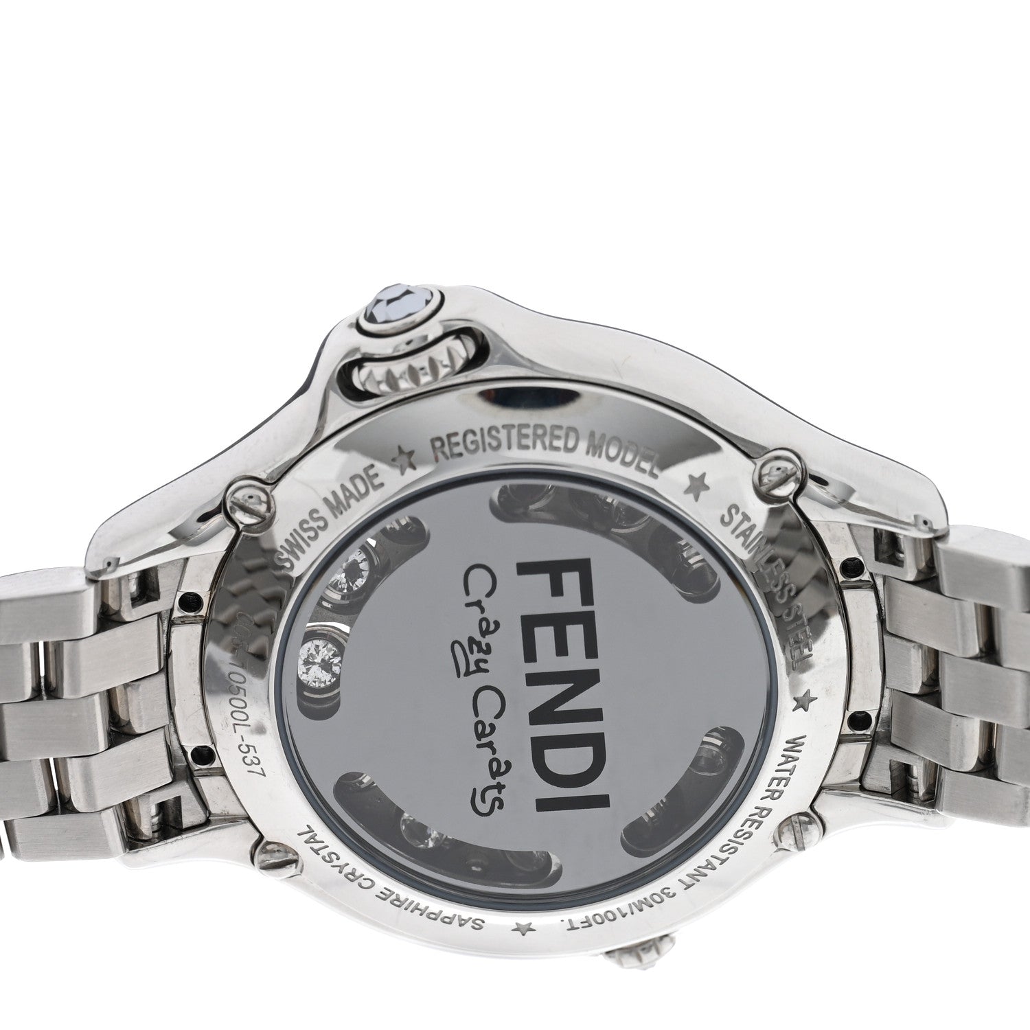 Fendi Stainless Steel Diamond Topaz 33mm Crazy Carats Quartz Watch Black 4 of 4