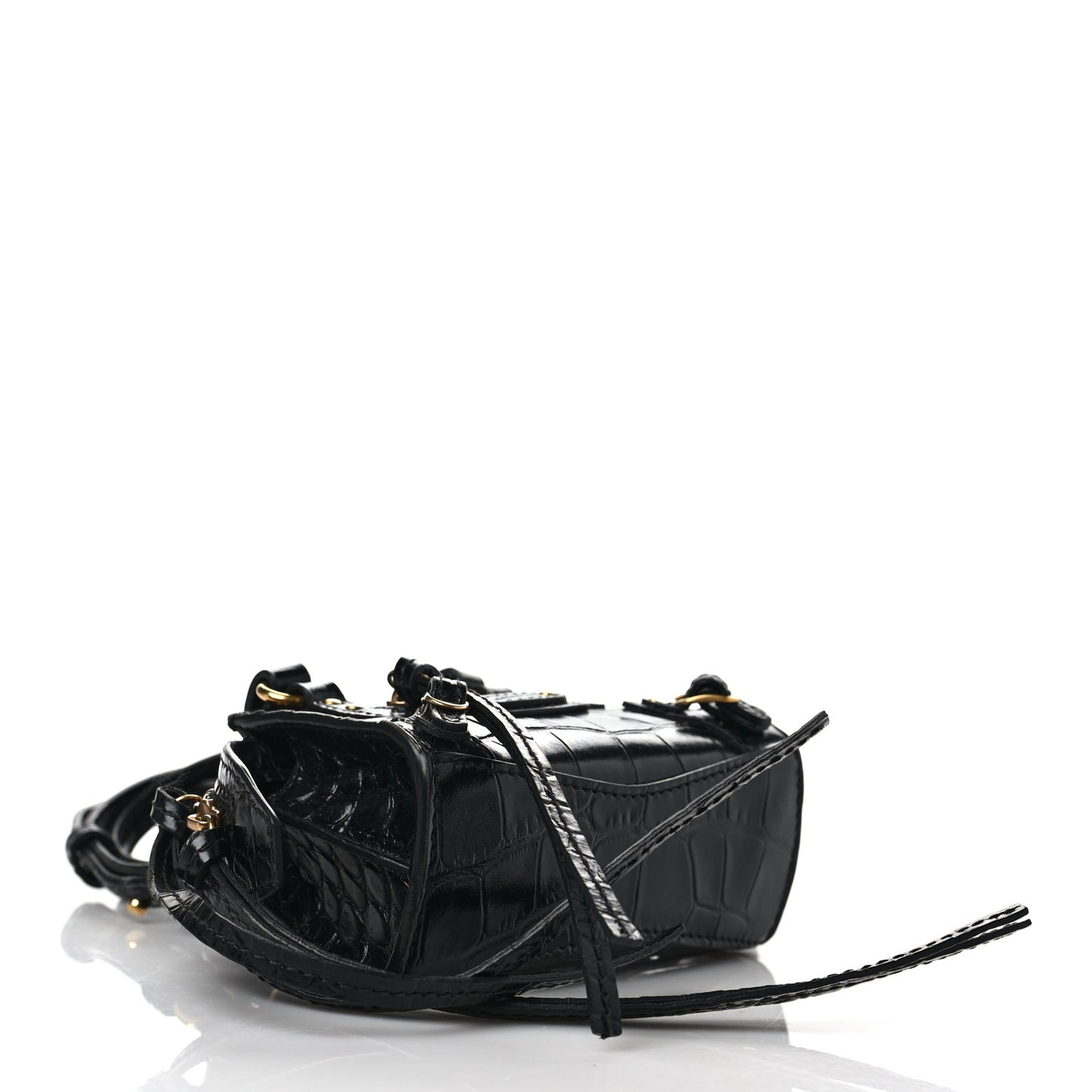 Shiny Supple Calfskin Crocodile Embossed Neo Classic Gold Hardware Super Nano City Crossbody Black
