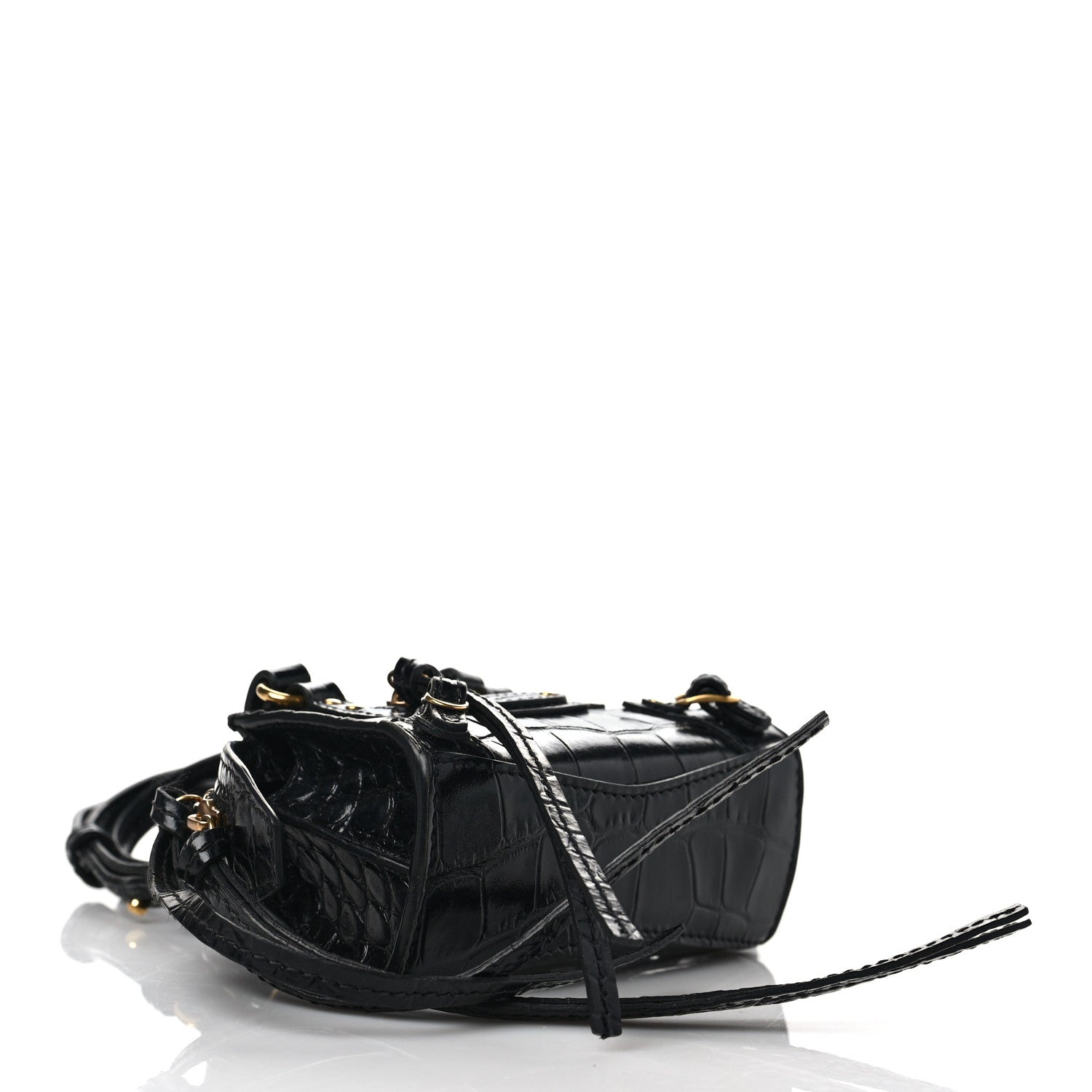 Balenciaga Shiny Supple Calfskin Crocodile Embossed Neo Classic Gold Hardware Super Nano City Crossbody Black 4 of 10