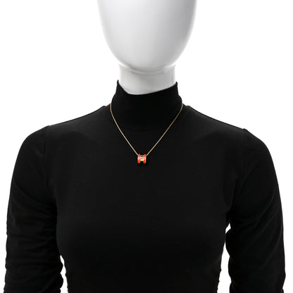 Hermes Lacquered Gold Pop H Pendant Necklace Orange 2 of 6