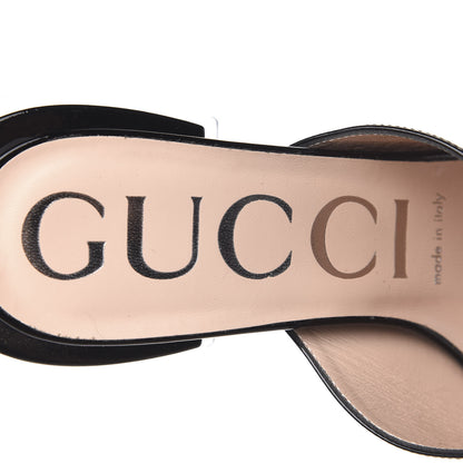 Gucci Patent Lexi Horsebit Mid-Heel Slide Sandals 37 Black 7 of 10