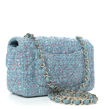 Chanel Tweed Quilted Mini Rectangular Flap Turquoise Purple White Red 2 of 4