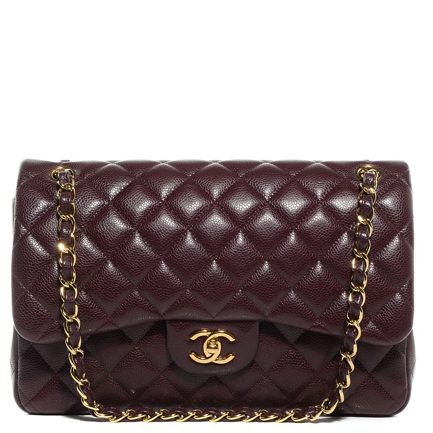 Caviar Quilted Jumbo Double Flap Burgundy