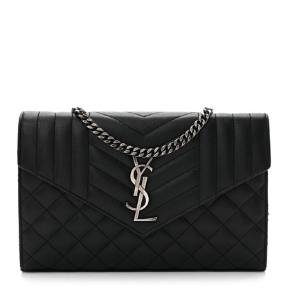 Saint Laurent Sheepskin Tri-Quilt Monogram Envelope Chain Wallet Black 1 of 13