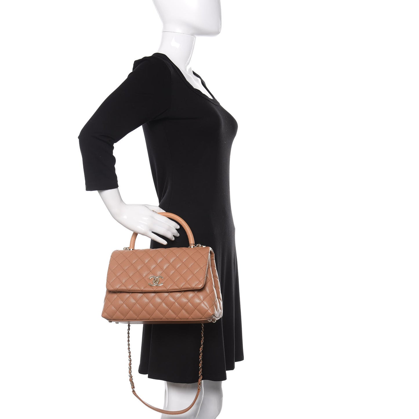 Caviar Quilted Lizard Embossed Small Coco Handle Flap Brown