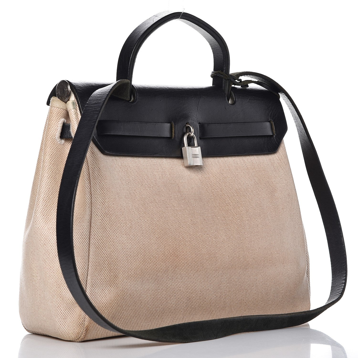Hermes Toile Vache Calfskin Herbag 30 PM Natural Black 30 of 54